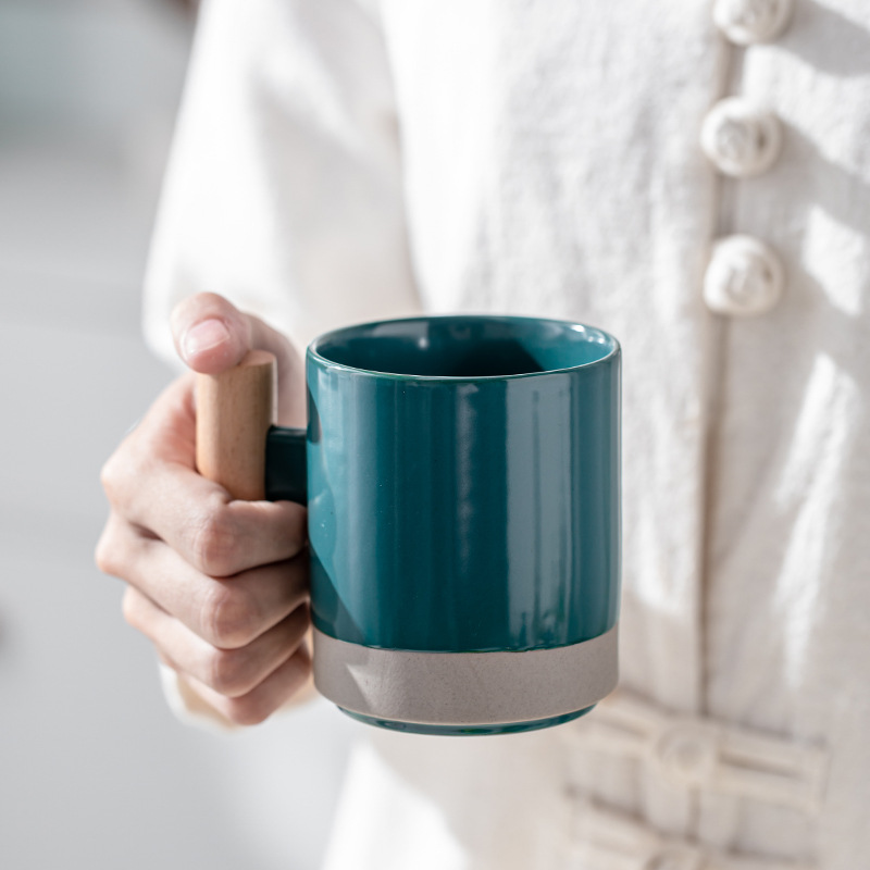 Damon Ceramic Cup Household Coffee Cup Water Cup Tea Cup Wooden Handle Mug Fashion Couple Brushing Teeth Against Cup - Image 2