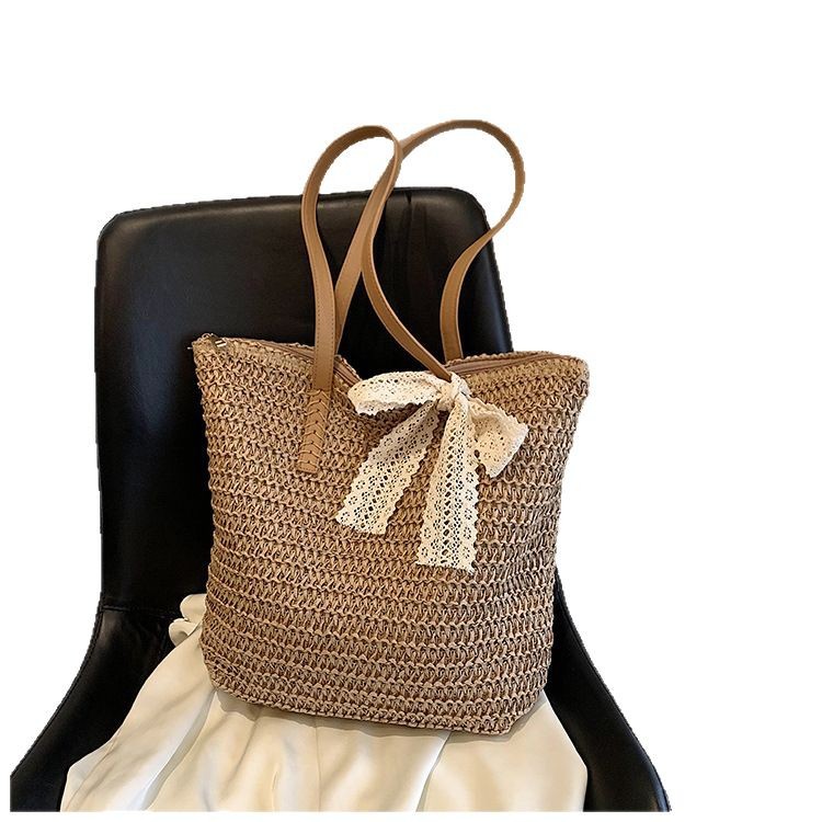 Hand-woven straw woven bag boho fashion shoulder bag women's beach vacation beach tote bag - Image 5
