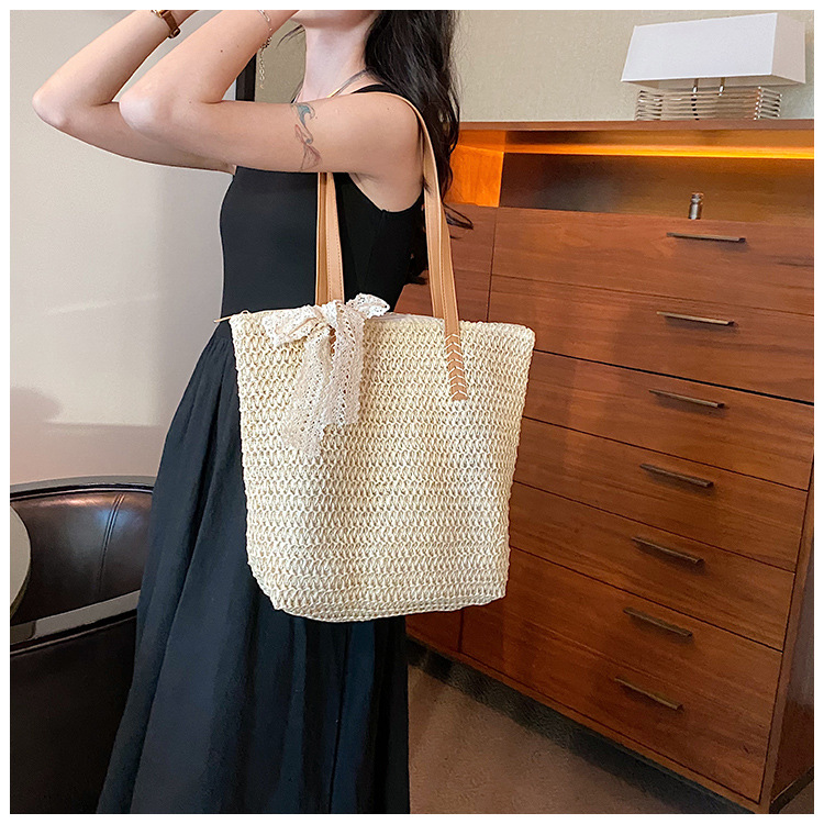 Hand-woven straw woven bag boho fashion shoulder bag women's beach vacation beach tote bag - Image 9
