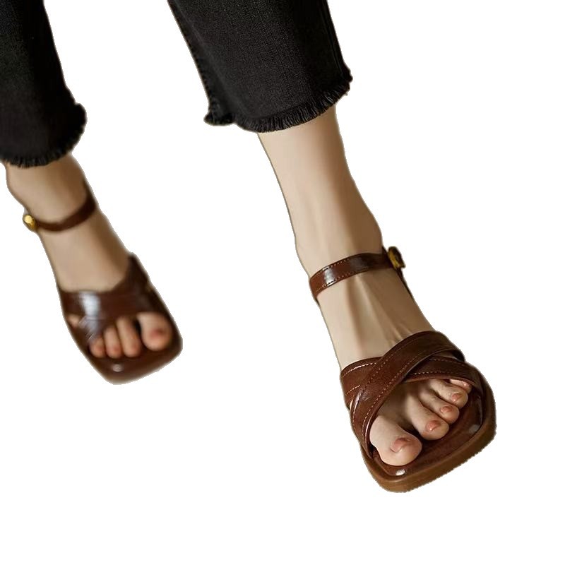 French beautiful small sandals for women in summer, wearing thick heels and soft soles, mother's shoes without tiring feet, high heels with skirt - Image 5