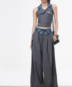 Month issue spliced ​​halter neck vest for women in spring and summer commuting wide-leg pants