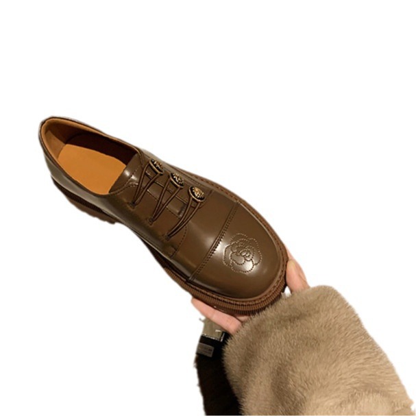 British retro shoes thick sole badge small leather shoes for women in autumn and winter soft leather niche college style black thick heel single shoes - Image 5