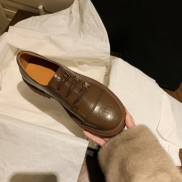 British retro shoes thick sole badge small leather shoes for women in autumn and winter soft leather niche college style black thick heel single shoes - Image 9