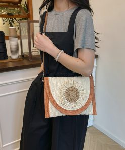 Simple handmade straw woven bag large capacity one-shoulder hand-held beach vacation fashionable versatile crossbody bag