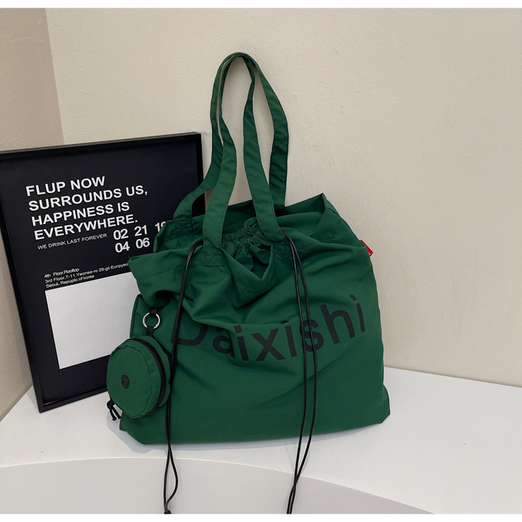 Summer nylon cloth bag women's ultra-light and convenient folding hand-held shopping bag large capacity travel one-shoulder tote bag - Image 7