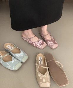 Wanwanfeng temperament new Chinese style bag-toe half-slippers for women's skirt soft sole single shoes fairy kicks