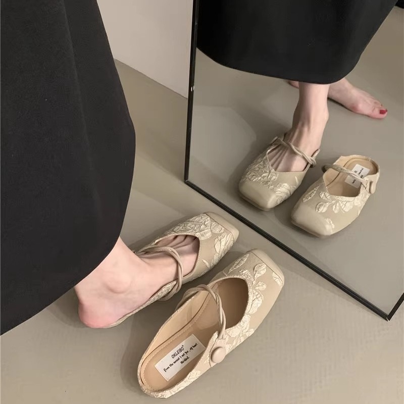 Wanwanfeng temperament new Chinese style bag-toe half-slippers for women's skirt soft sole single shoes fairy kicks - Image 3