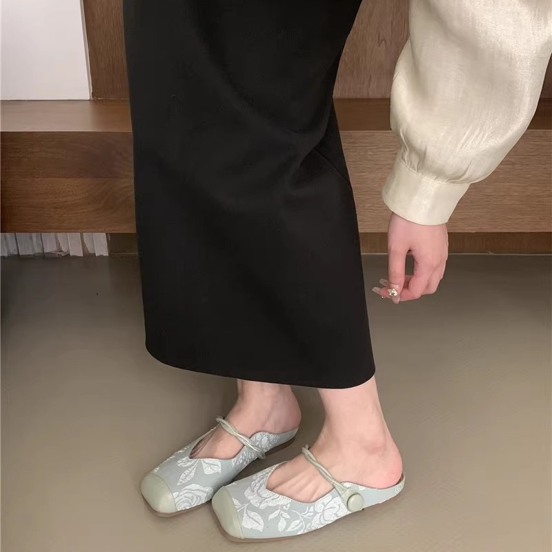 Wanwanfeng temperament new Chinese style bag-toe half-slippers for women's skirt soft sole single shoes fairy kicks - Image 8