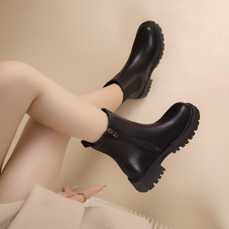 British style Martin boots for women's spring and autumn single boots Chelsea thin boots winter simple thick sole short boots - Image 2