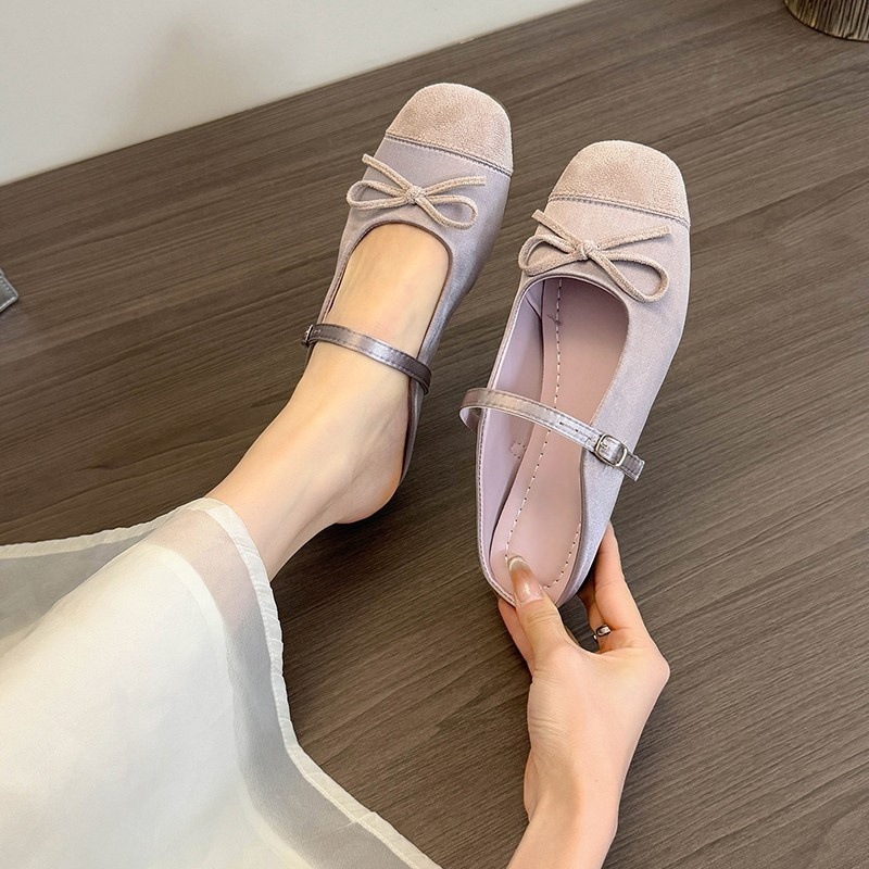 Gentle little red ballet style half-slippers for women with spring and summer bows retro Mary Jade shoes - Image 2