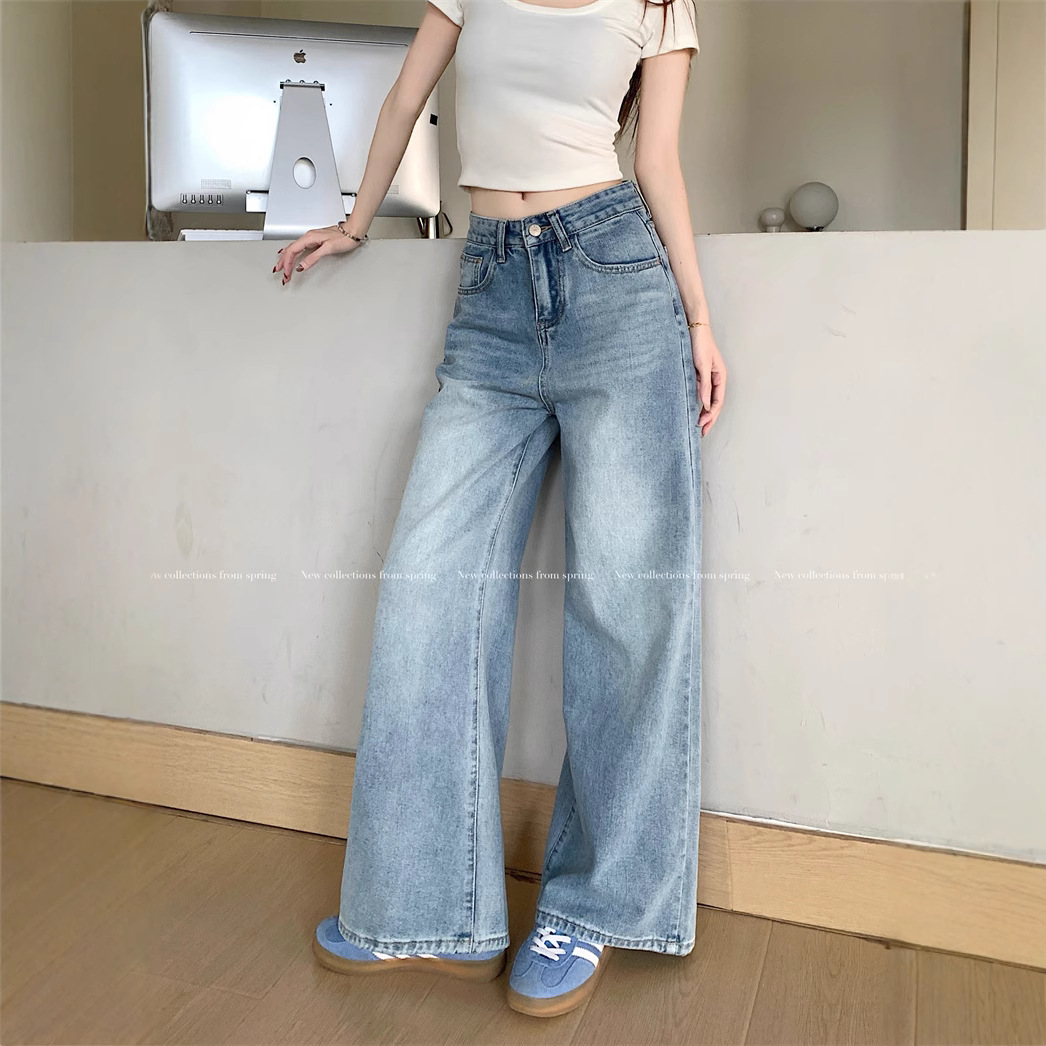 Real shot~Retro wash wide-leg jeans for women with niche design, loose high waist floor trousers - Image 3