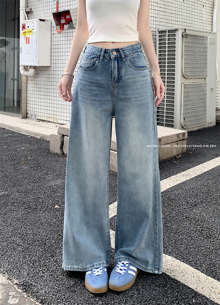 Real shot~Retro wash wide-leg jeans for women with niche design, loose high waist floor trousers - Image 6
