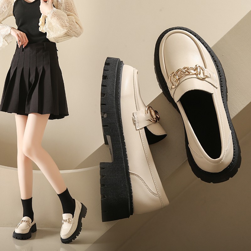 Large size women's shoes British style black retro leather shoes spring and autumn shoes thick sole single shoes - Image 2