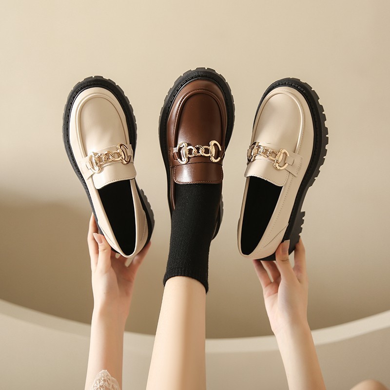 Large size women's shoes British style black retro leather shoes spring and autumn shoes thick sole single shoes - Image 4