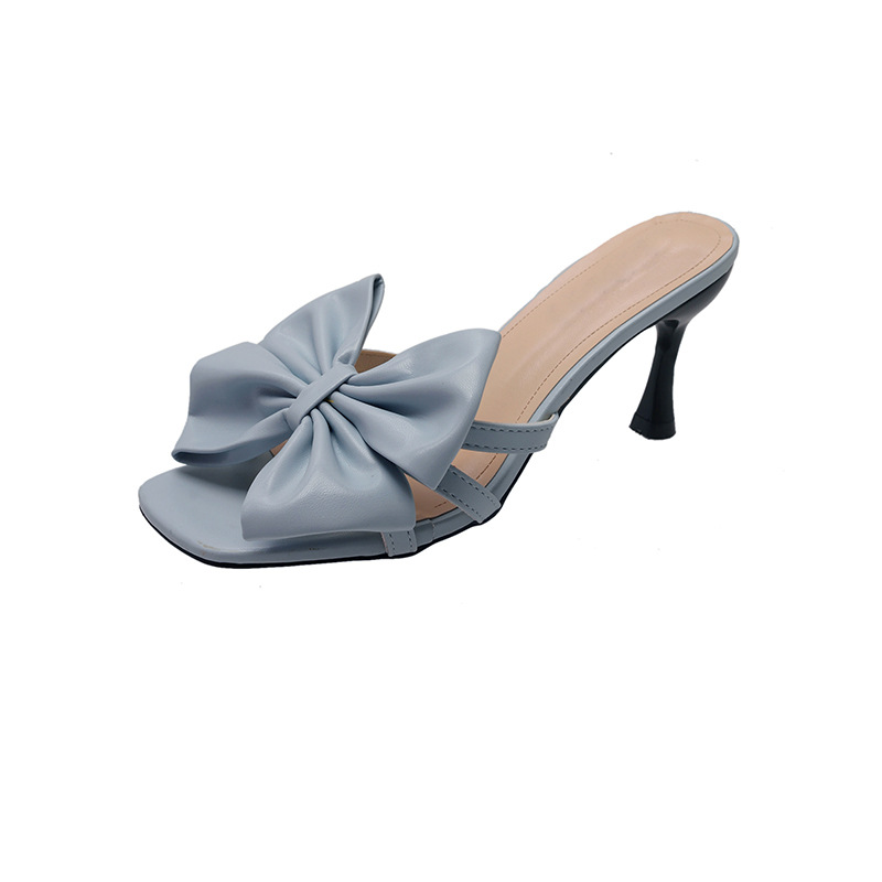 French beautiful silver one-line sandals for women in summer wear summer bow high heel sandals - Image 6