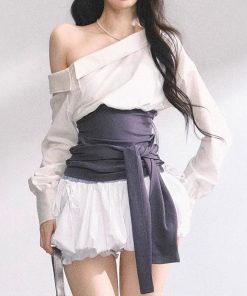 Shaoyeyan Korean model top French off-shoulder hot girl shirt for women summer waist slimming design commuter shirt top