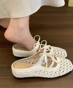Baotou half-tug empty women's shoes wearing summer beach slippers French bow-tight high-enhancing shoes single shoes
