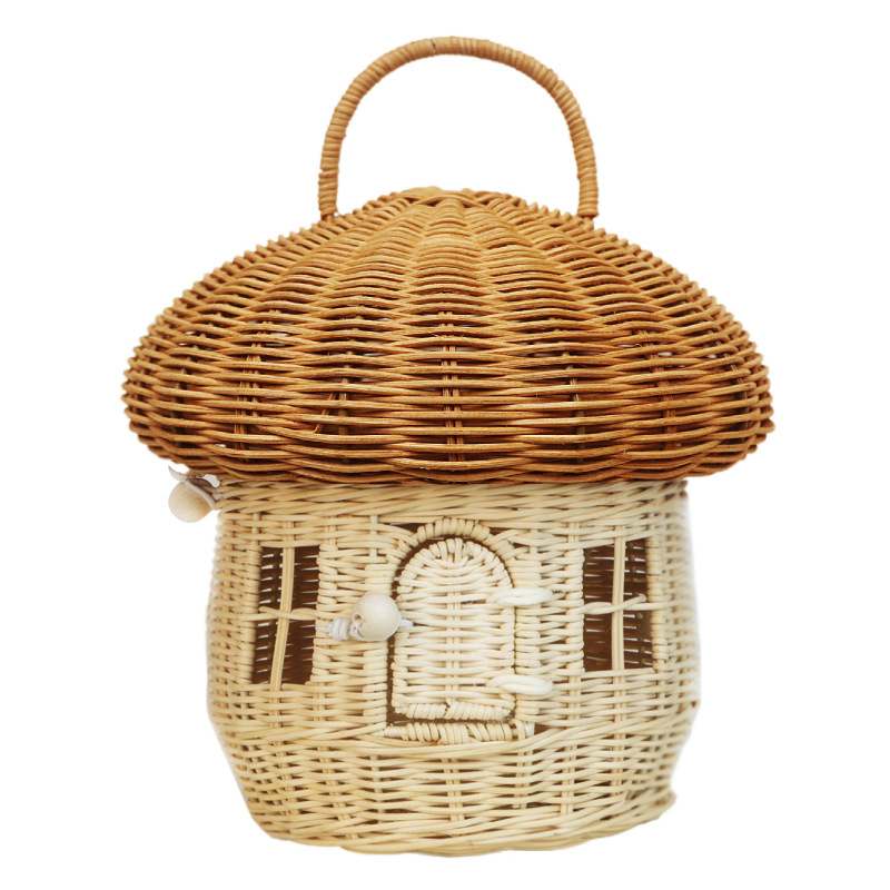 Free shipping acorn handbag handbag handmade rattan mushroom storage box children's toy basket woven storage basket photography props - Image 10