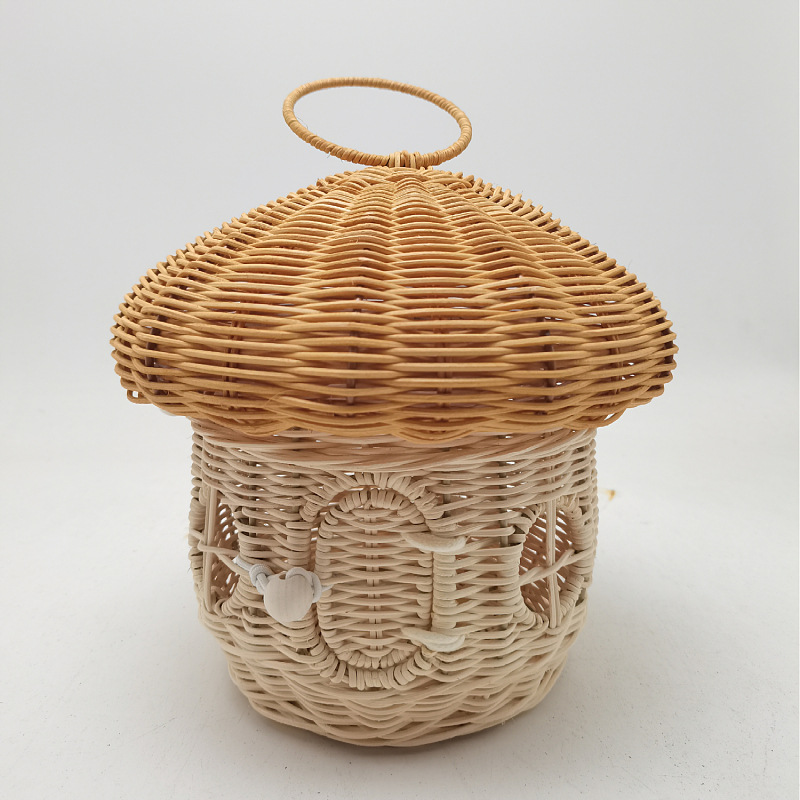 Free shipping acorn handbag handbag handmade rattan mushroom storage box children's toy basket woven storage basket photography props - Image 12