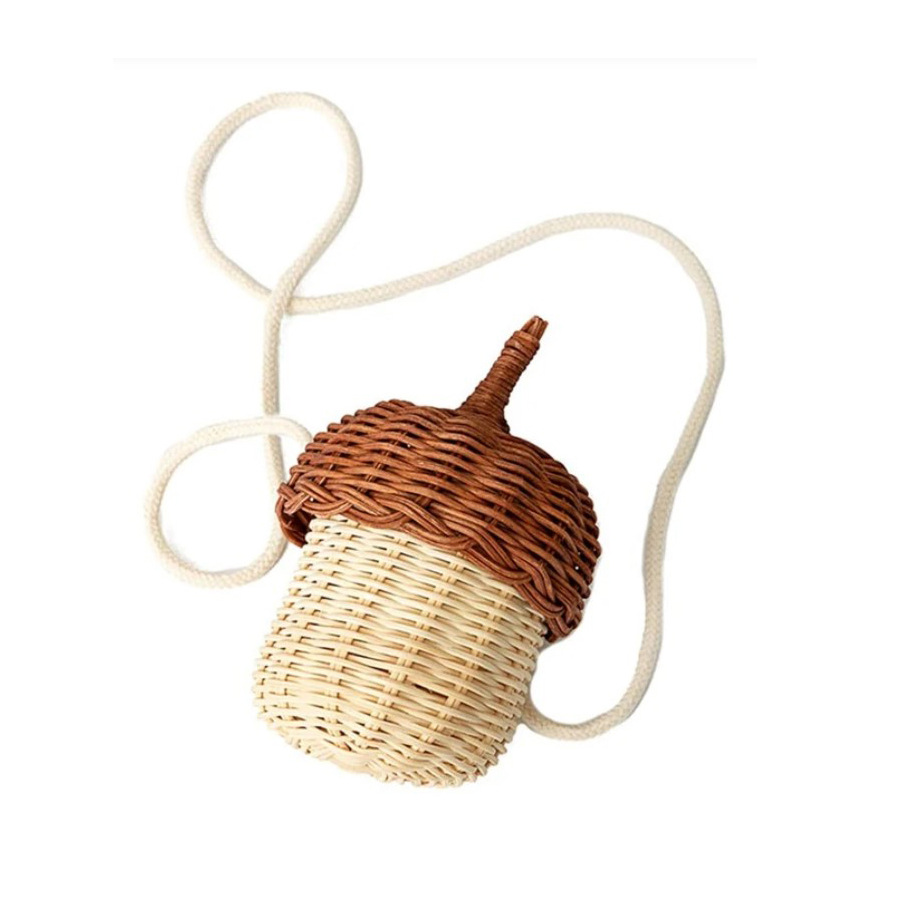 Free shipping acorn handbag handbag handmade rattan mushroom storage box children's toy basket woven storage basket photography props - Image 15