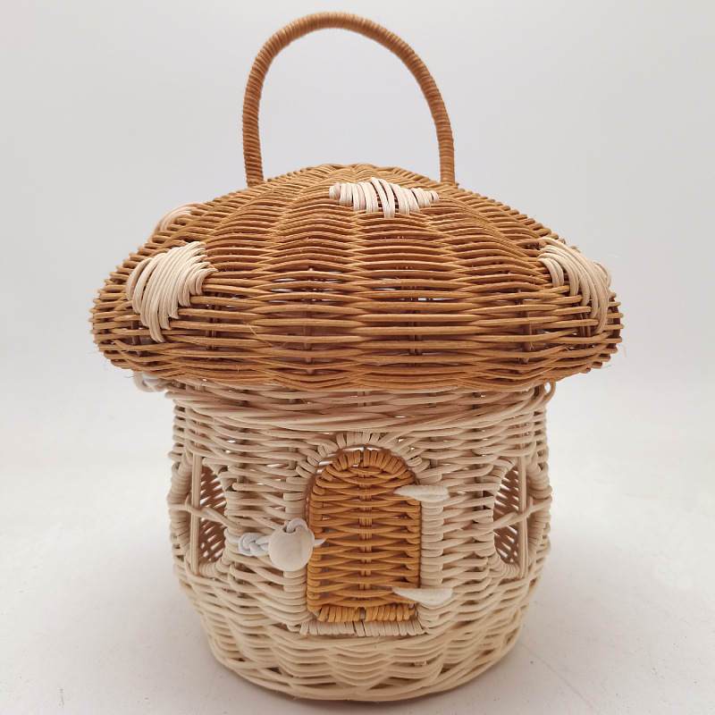 Free shipping acorn handbag handbag handmade rattan mushroom storage box children's toy basket woven storage basket photography props - Image 6