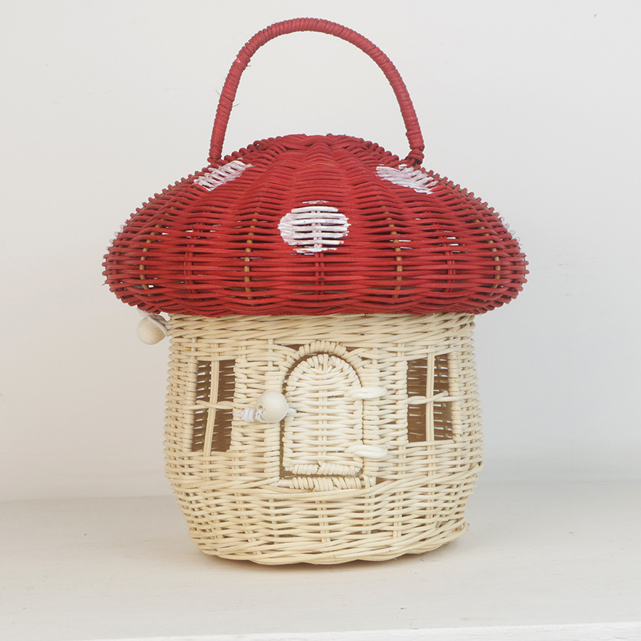 Free shipping acorn handbag handbag handmade rattan mushroom storage box children's toy basket woven storage basket photography props - Image 8