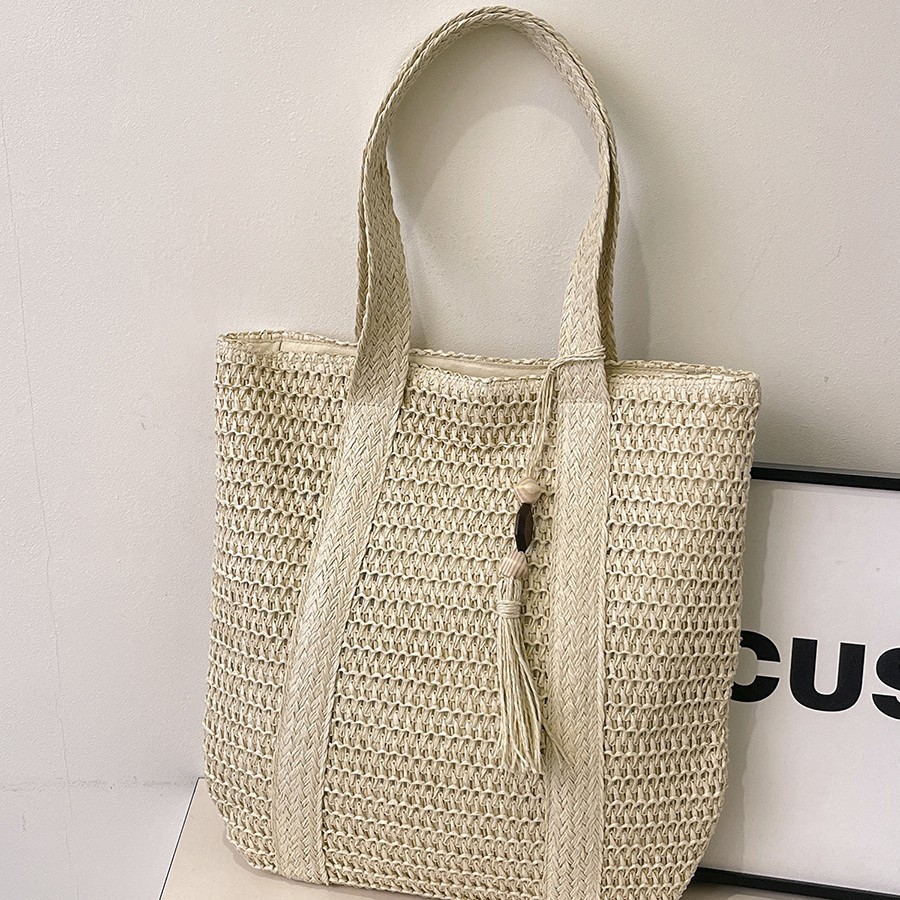 Vacation style woven large bag women fashionable simple large capacity straw woven bag summer commuter underarm bag - Image 4