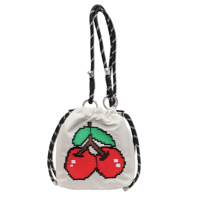 Contrasting color versatile cloth bag women's crossbody bag summer super popular niche embroidery bucket bag - Image 5