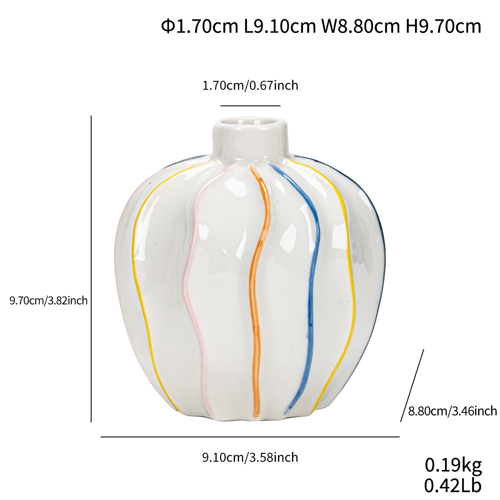 Style hand-painted striped ceramic small vase fresh and simple flower arrangement high-end home decoration - Image 10