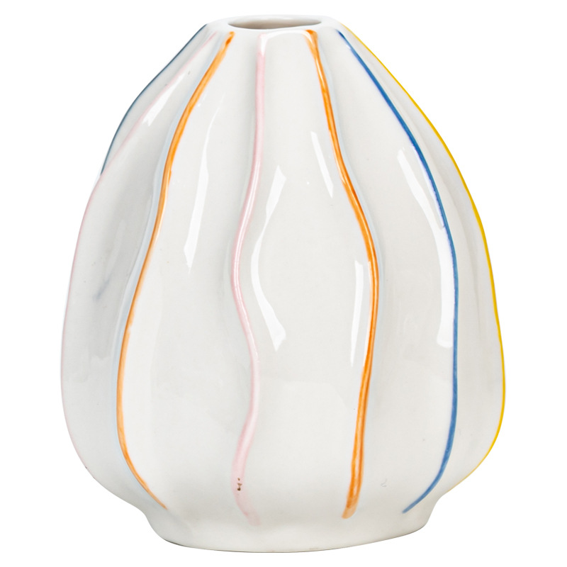 Style hand-painted striped ceramic small vase fresh and simple flower arrangement high-end home decoration - Image 3