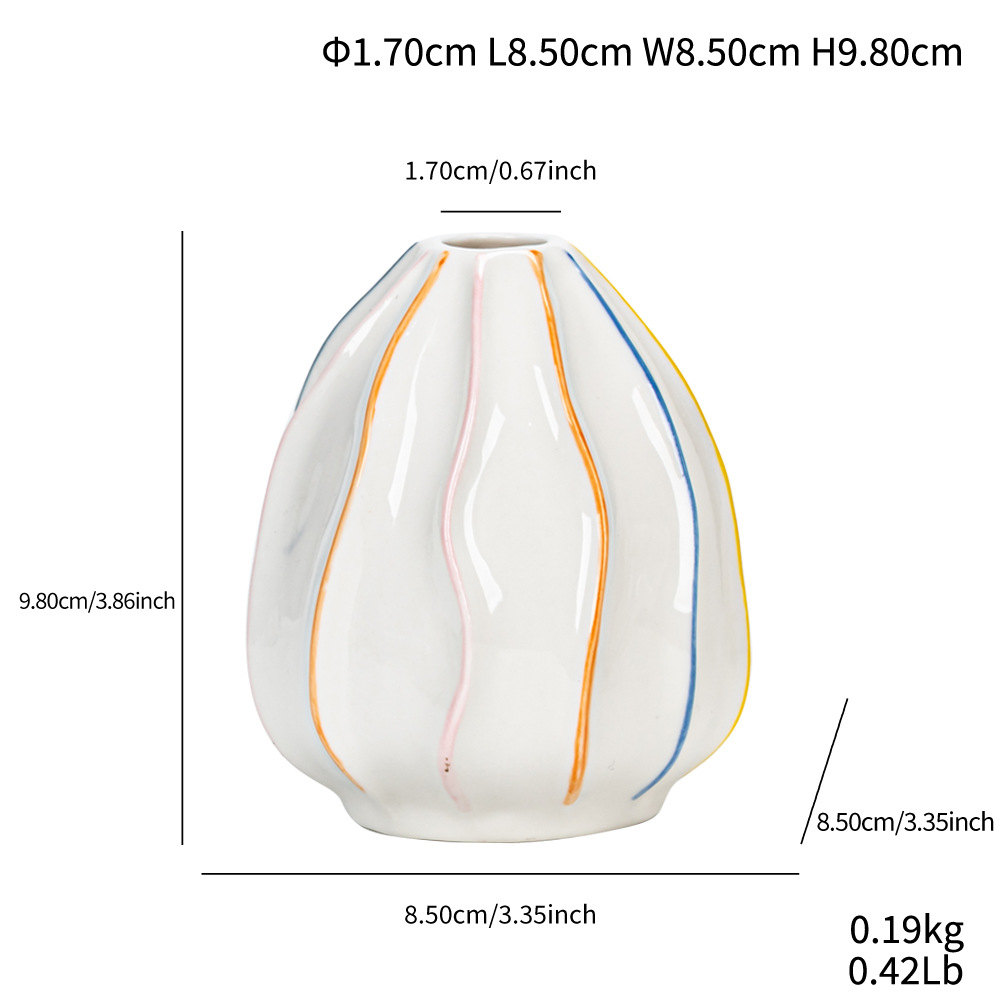 Style hand-painted striped ceramic small vase fresh and simple flower arrangement high-end home decoration - Image 8