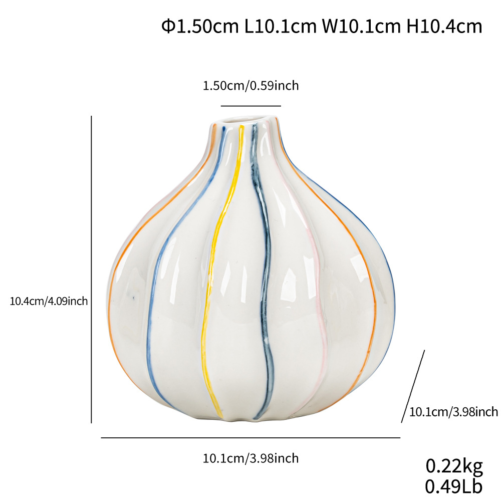 Style hand-painted striped ceramic small vase fresh and simple flower arrangement high-end home decoration - Image 9