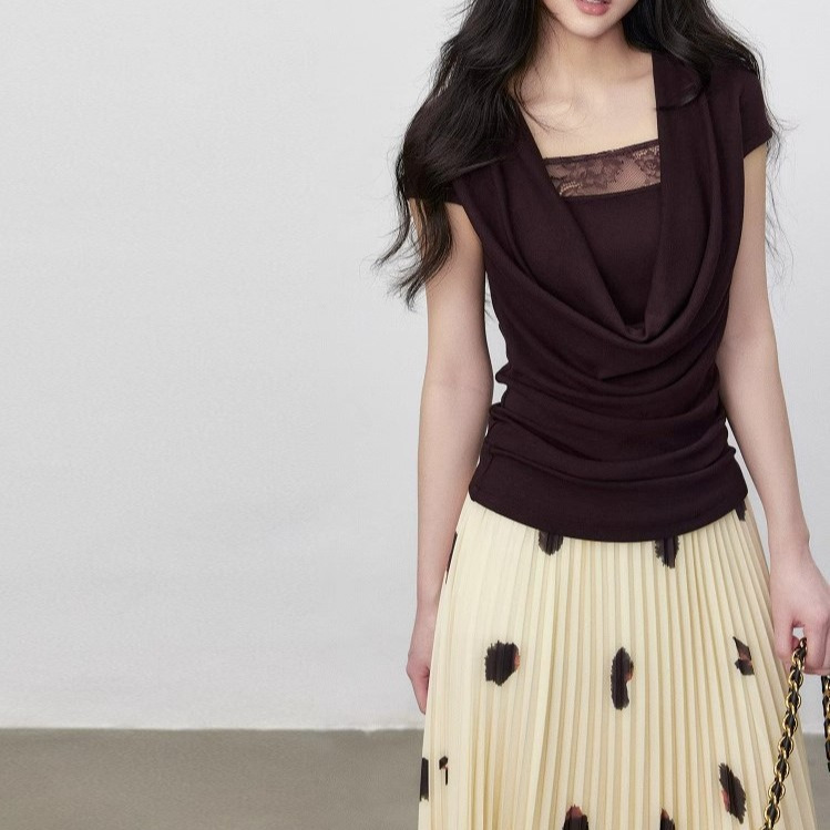 Yuzhi Temperament short-sleeved shirt for summer elastic slim fit wrinkled waist-slimming top for women - Image 2