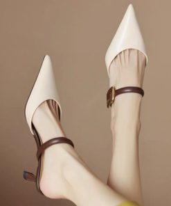 French summer light mouth pointed toe thin heel strap bag head soft leather temperament slippers for women wearing sandals