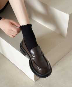 Thick-soled shoes for women in spring sponge cake to enhance the height of the college British style casual leather shoes for women