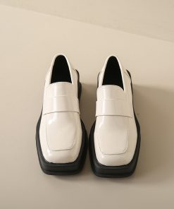 Thick-soled spring and autumn square toe retro shoes single shoes women's shoes spring white British style small leather shoes