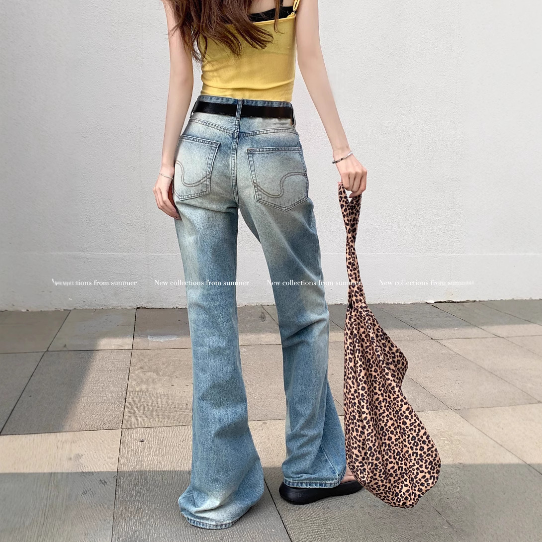 Real shot American retro hot girl loose slim jeans for women with high waist casual versatile wide-leg pants for women - Image 4