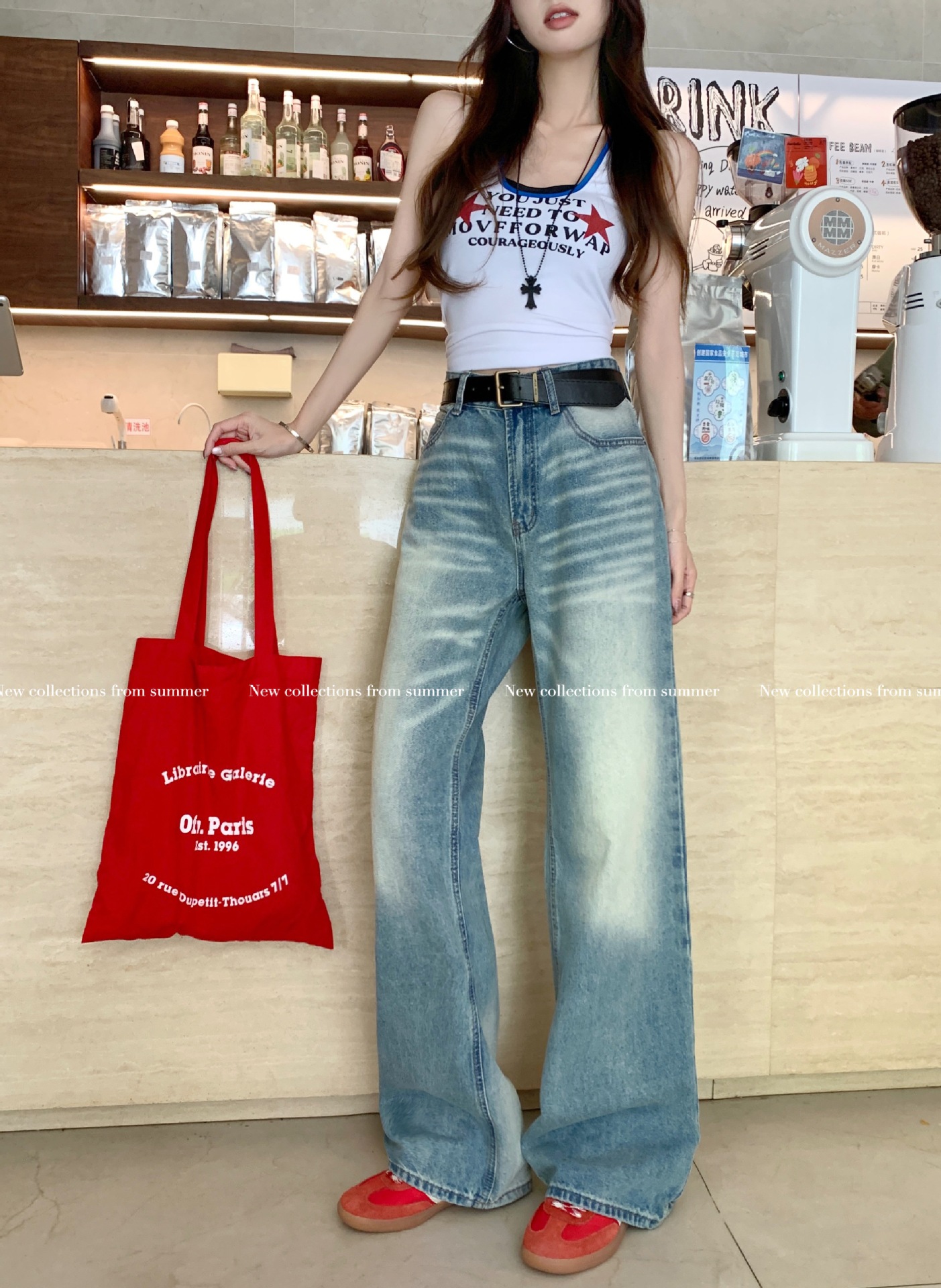 Real shot American retro hot girl loose slim jeans for women with high waist casual versatile wide-leg pants for women - Image 6