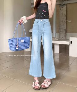 Real photos of summer high waist slimming elastic laces without slim legs jeans and trousers