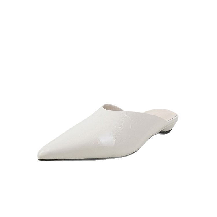 Pointed soft leather low heel comfortable lazy half slippers summer simple temperament sandals fairy style high heels - Image 5