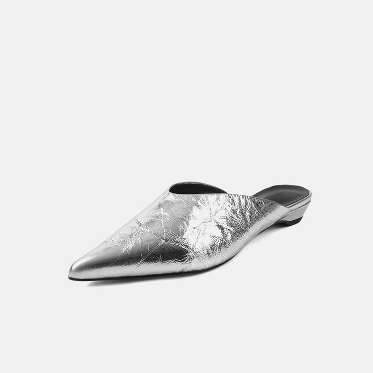 Pointed soft leather low heel comfortable lazy half slippers summer simple temperament sandals fairy style high heels - Image 6