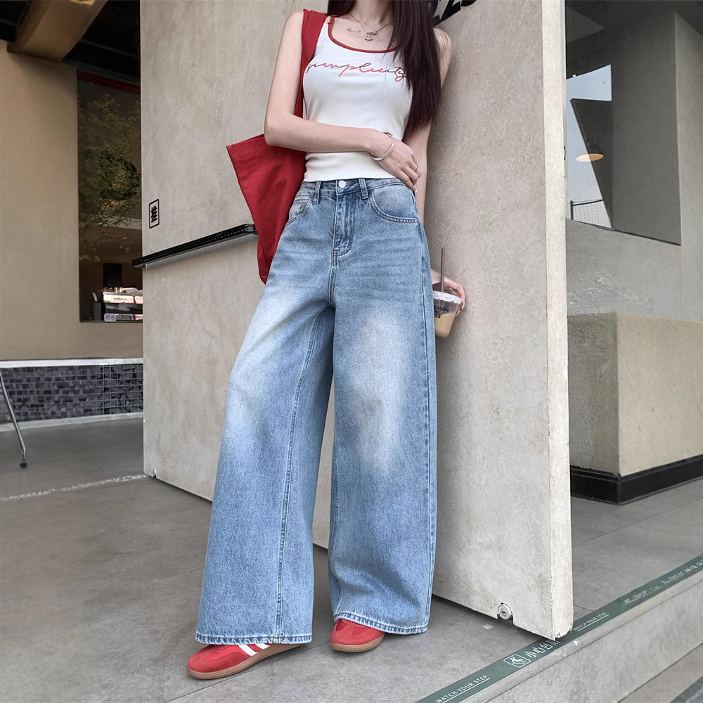 Real shot~Retro washing wide-leg jeans for women in spring high-waisted slimming versatile trousers - Image 2