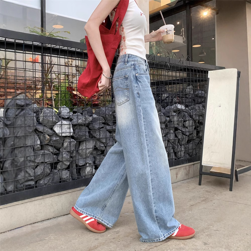 Real shot~Retro washing wide-leg jeans for women in spring high-waisted slimming versatile trousers - Image 4