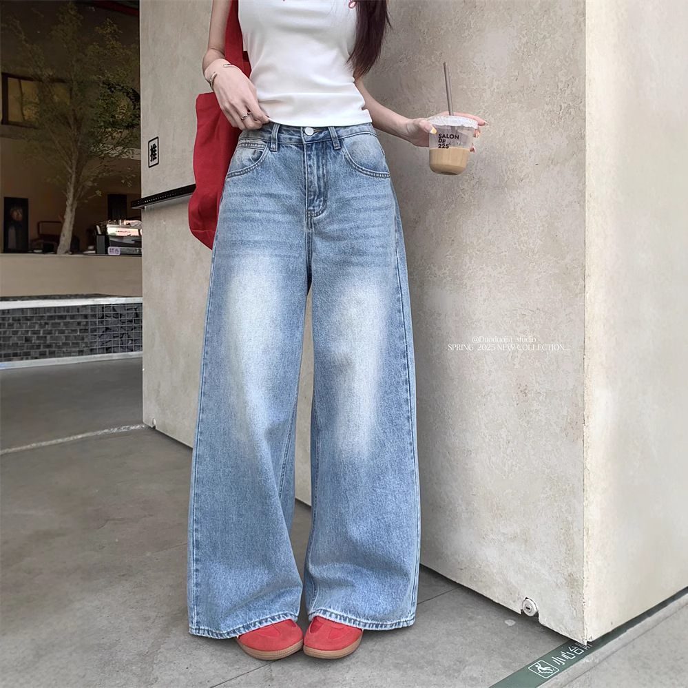 Real shot~Retro washing wide-leg jeans for women in spring high-waisted slimming versatile trousers - Image 5