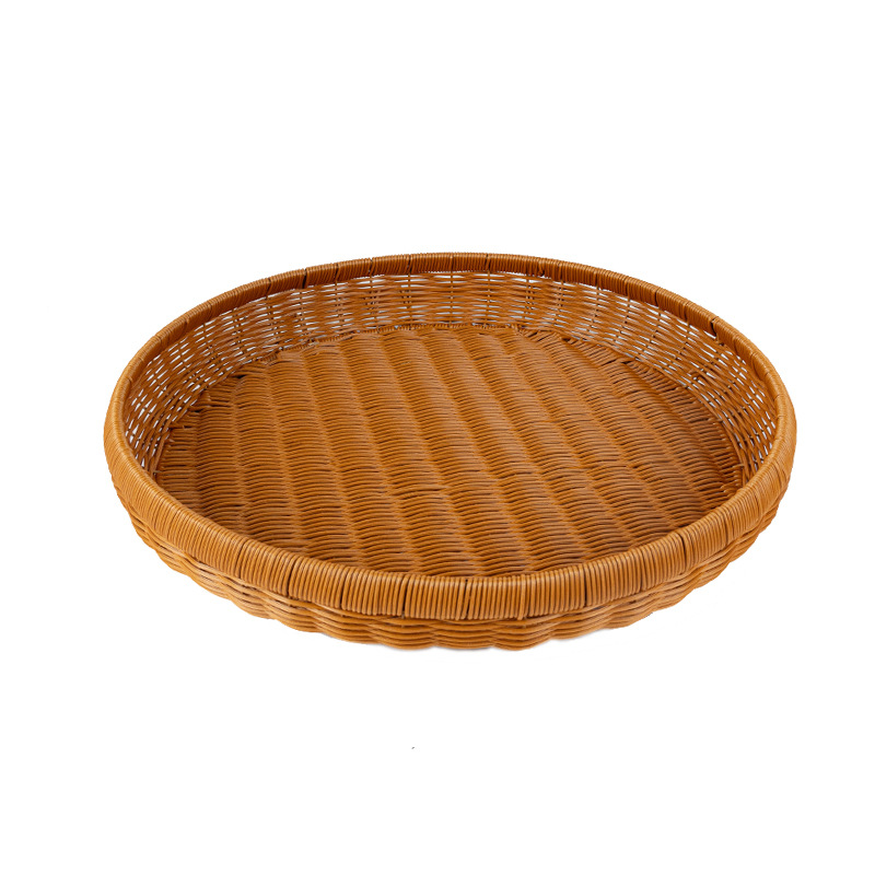 Imitation rattan round storage basket household bun steamed bun basket drying dustpan washing basket vegetable basket fruit tray hand-woven - Image 3