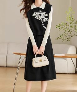 Nobein winter college style knitted dress fashionable two-piece set