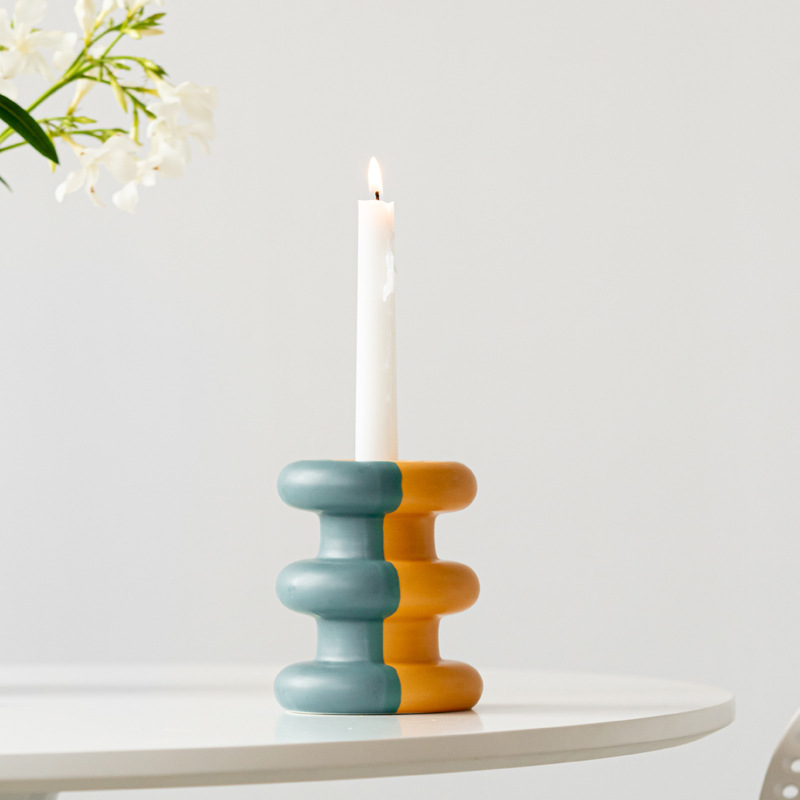 Colorful two-color candlestick round party atmosphere ceramic craft dining table romantic home decoration - Image 2