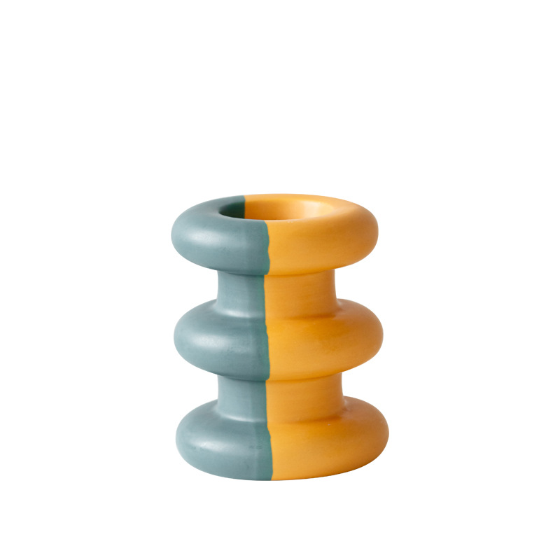 Colorful two-color candlestick round party atmosphere ceramic craft dining table romantic home decoration - Image 3
