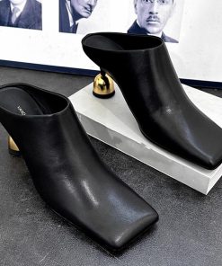 Baotou slippers square toe special heel solid color high heels elegant fashionable simple small height-enhancing shoes for women