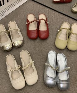Wanziyan~~Famous style, small fragrance style, color-blocking French evening style half-slippers, summer high-end feeling, head-packing